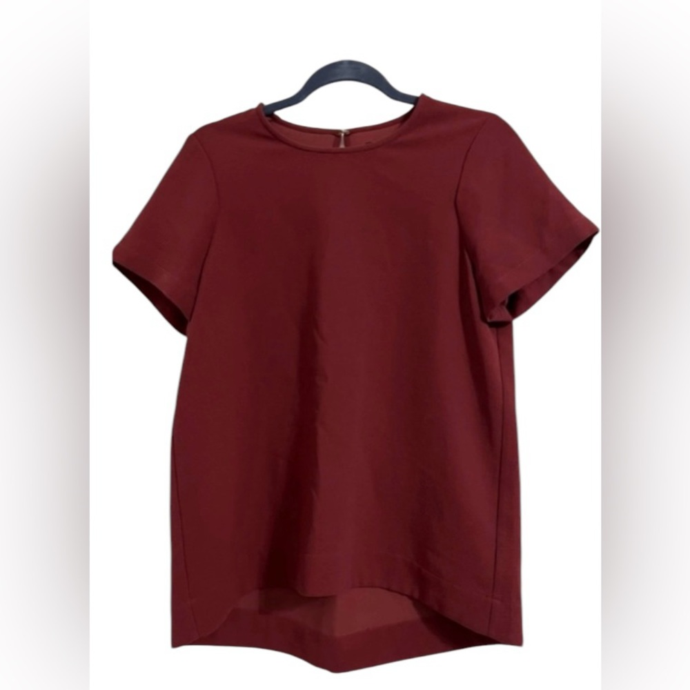 Madewell women’s Small polyester short sleeve high low burgundy blouse